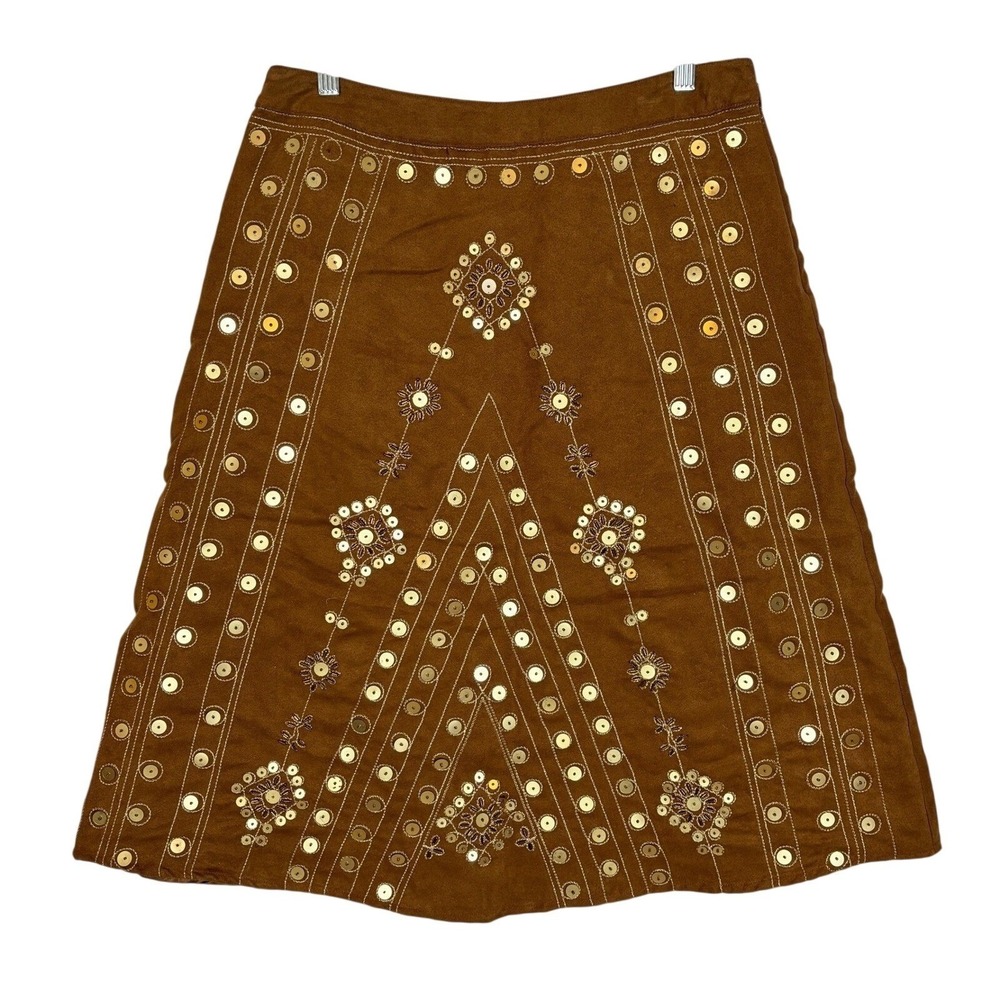 Vintage Coastal Cowgirl Skirt Brown Embroidered Western Boho Festival size 10